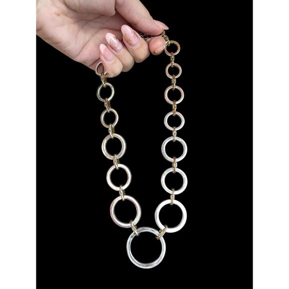 VTG Ralph Lauren RLL Necklace 2 Tone Silver/Gold-tone 16" Large Link O Ring 64g - Picture 2 of 12